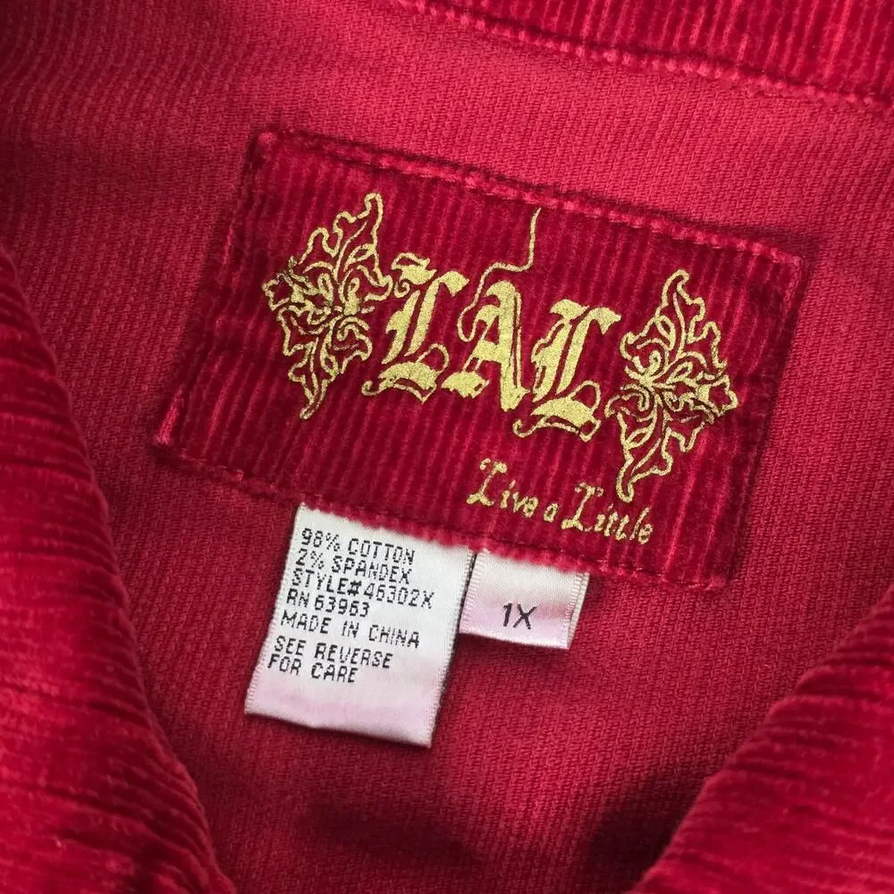 Y2K Red Corduroy Jacket Double Zip Military Utility Coat Plus Size 1X